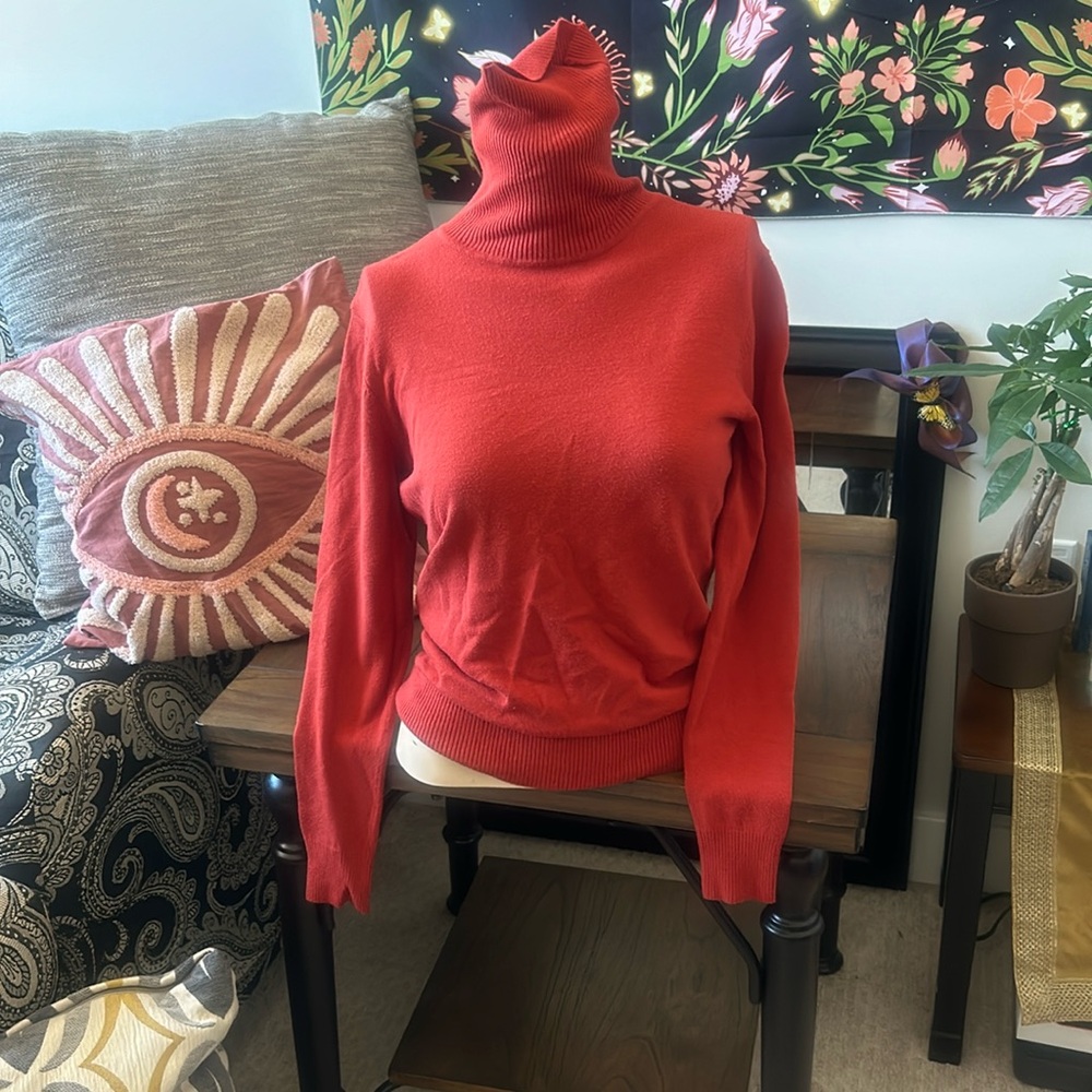 🧡🍁🍂Burnt Orange Cozy Turtleneck Sweater Size Petite Medium by Joseph A🍂🍁🧡